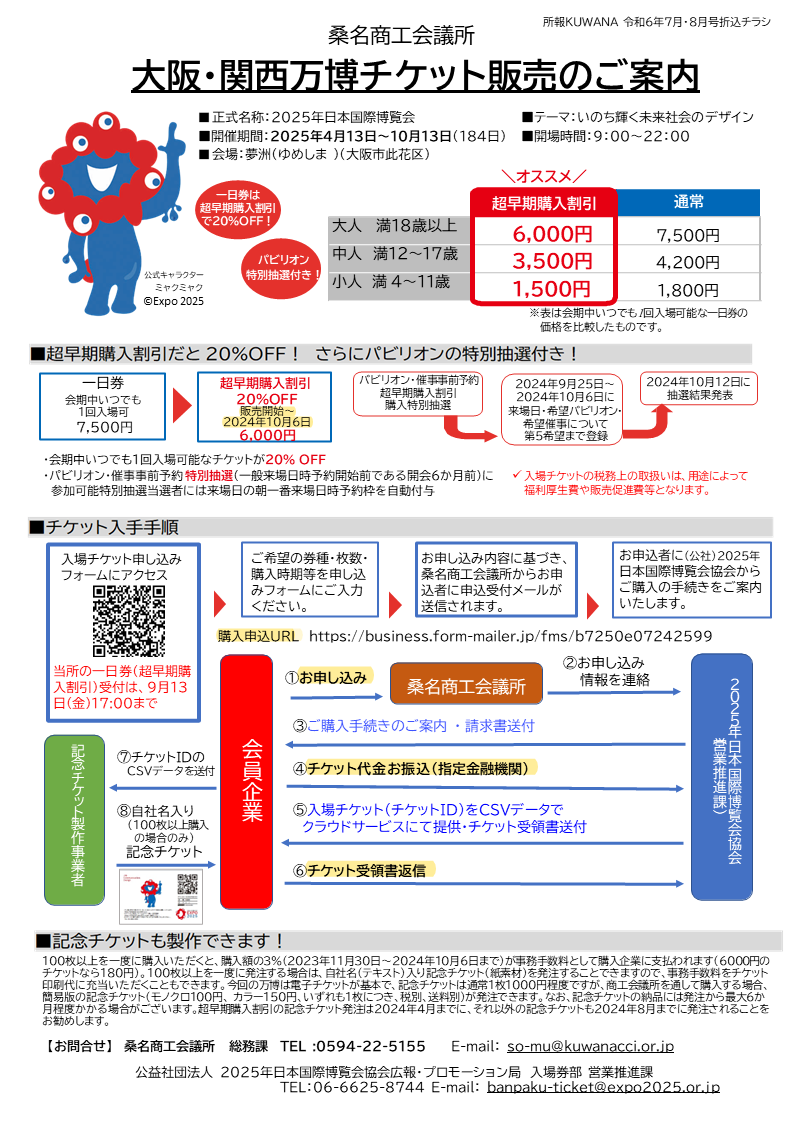 桑名商工会議所大阪・関西万博チケット販売のご案内